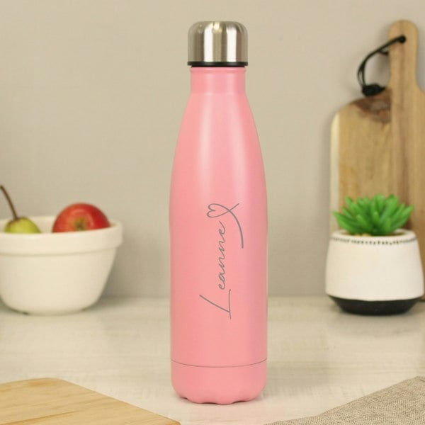 Personalised Memento Company Personalised Heart Pink Metal Insulated Drinks Bottle