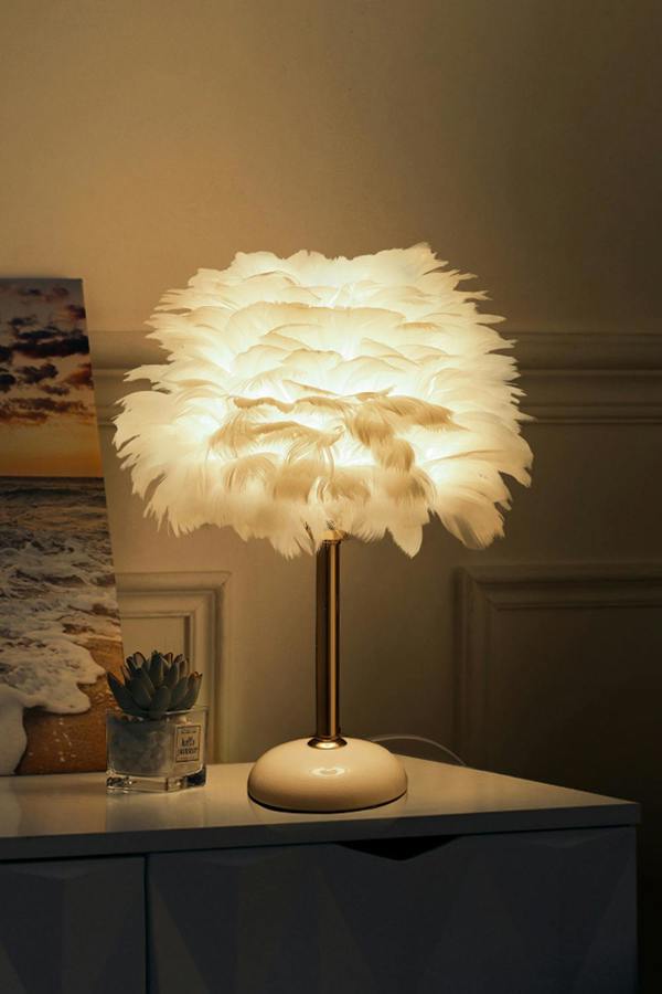 Ceramic Feather Design Table Lamp with LED Light