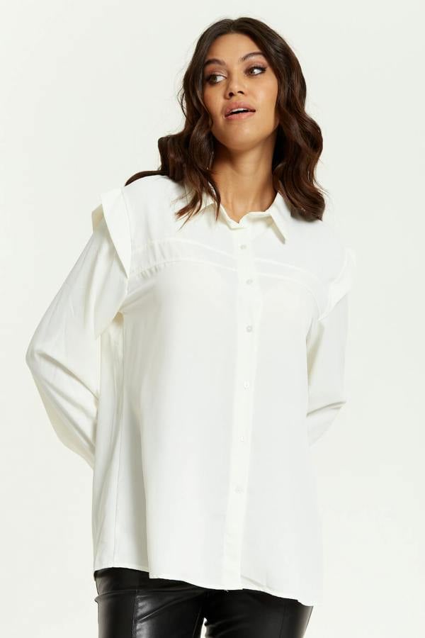 Hoxton Gal Relaxed Fit Shoulder Detailed Long Sleeves Shirt in White