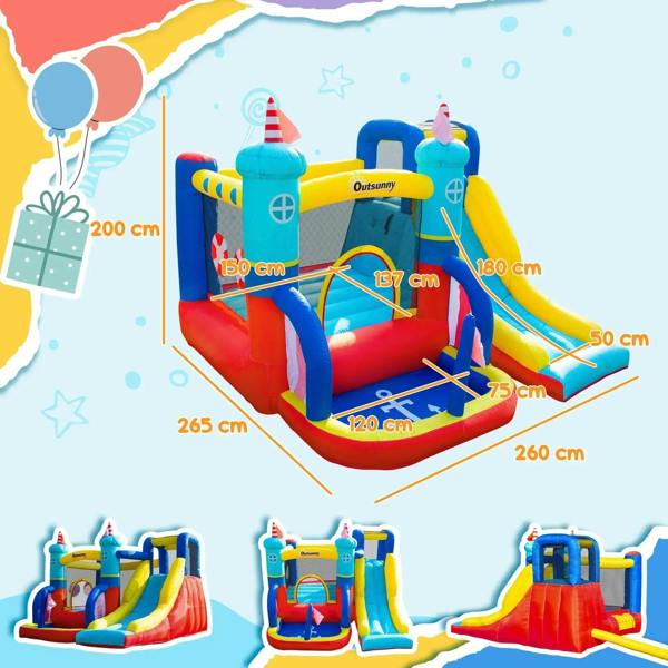 4-in-1 kids inflatable bounce house set with slide, pool, and trampoline, multi-color