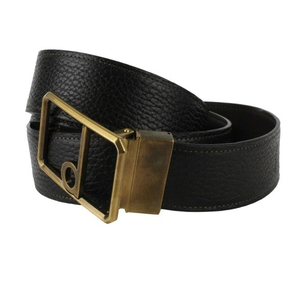 Dunhill reversible leather belt in grained leather and signature d buckle in a brass tone