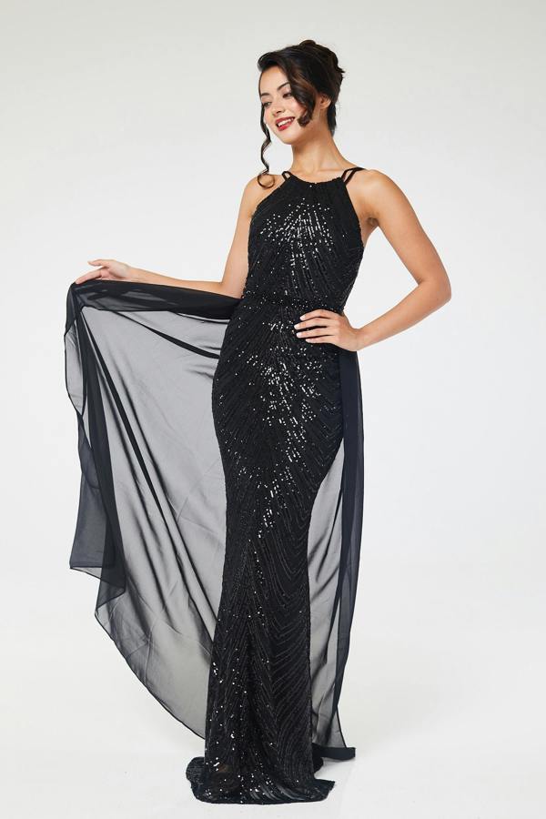 LuvForever Shia - Black Sequin Maxi Dress