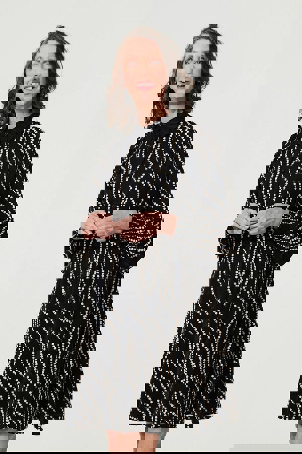 Black | Printed Long Sleeve Shirt Short Dress
