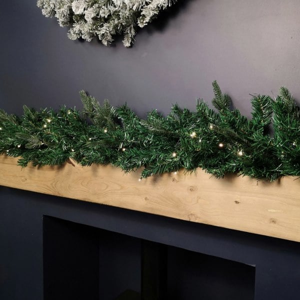 Samuel Alexander 1.8m Plain Green Christmas Garland with 164 Tips and 50 Warm White LED Lights