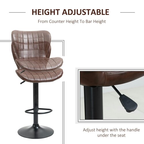 Wyld Haus Setora Set Of 2 Faux Leather Brown Adjustable Bar Chairs With Backrest And Footrest
