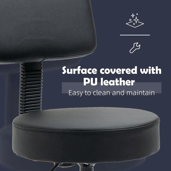 Black padded salon chair seat and backrest, upholstered in smooth PU leather