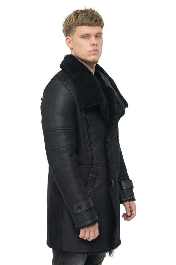 Infinity Leather Mens Double Breasted Sheepskin Reefer Coat-Candon
