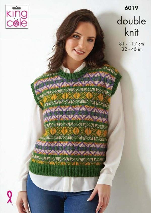 King Cole Luxury Merino DK Knitting Pattern 6019, Tops, Slipovers for Women, 32 - 46 Inches