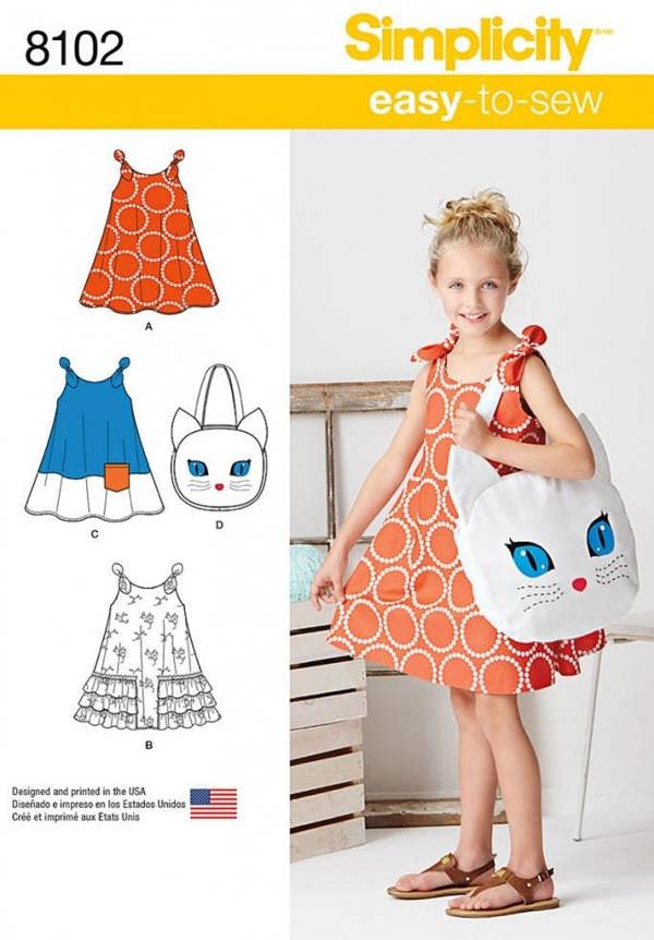 Simplicity Sewing Pattern 8102, Bags, Dresses for Kids, A (3-4-5-6-7-8) - Easy