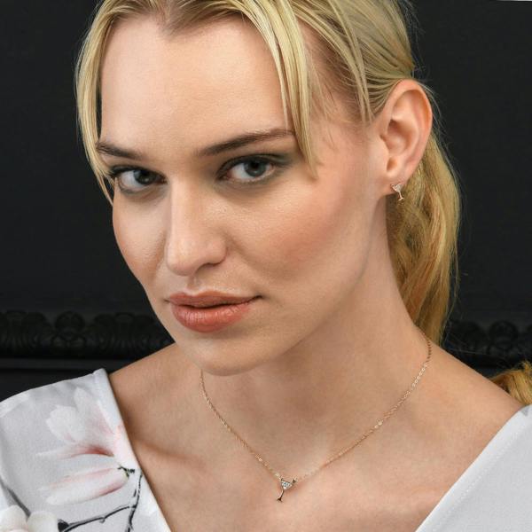 namana Rose Gold Plated Sterling Silver Cocktail Glass Pendant Necklace with Cubic Zirconia