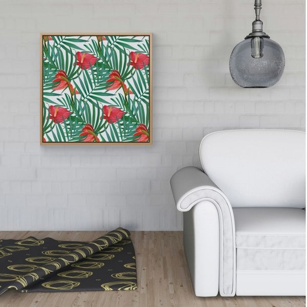 Warren Reed Tropical Flowers And Palm Leaves Framed Canvas