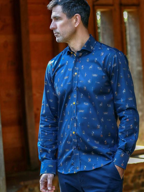 MUSICAL INSTRUMENT PRINT SATIN COTTON SHIRT - Claudio Lugli Shirts