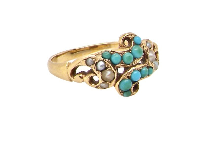 Vintage Tom A Victorian turquoise and pearl dress ring