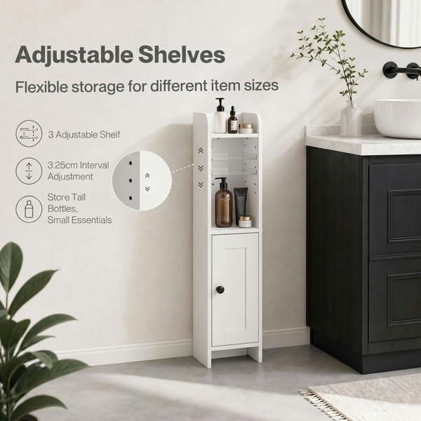 Levede Bathroom Cabinet Slim Corner Storage Adjustable Shelves PB MDF White