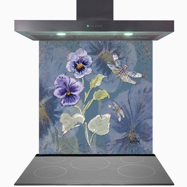 Claire Louise - Designer Powder Bloom Pansies Glass Kitchen Splashback