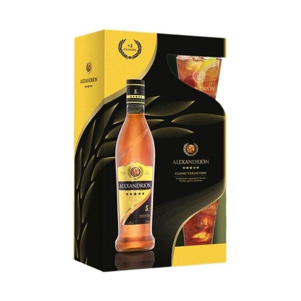 Alexandrion 5* Romanian Brandy 70cl Gift Set with 2 Glasses