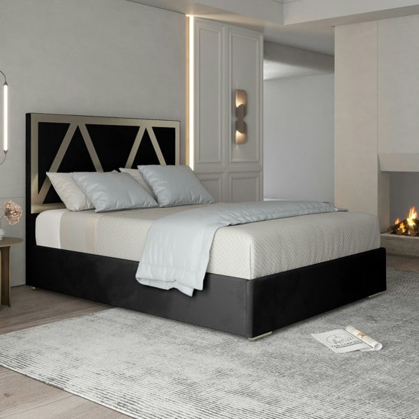 Casa Magna Alison Upholstered Soft Velvet Metal Bed Frame - Black