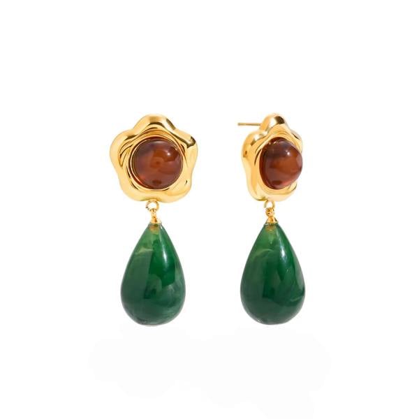 Luxe Tones Thalia 18ct Gold Plated Green Tear Drop Earrings