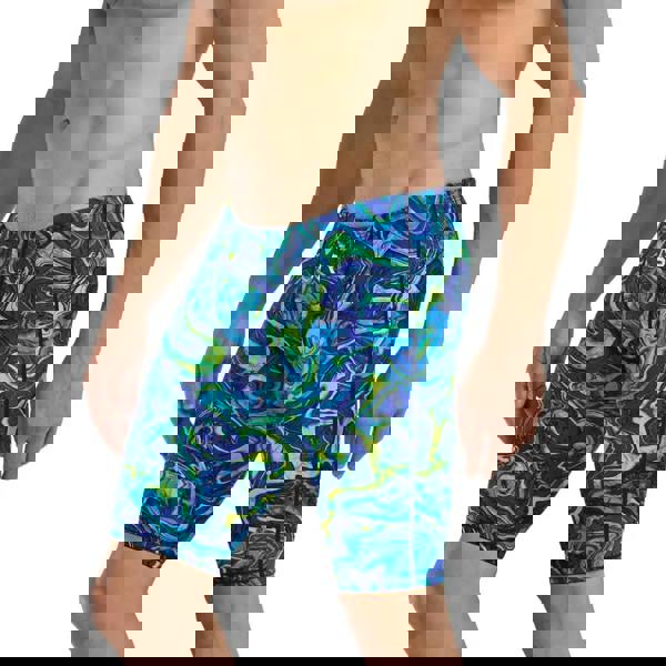 TYR Thresher Hyperblitz blue green marbled swim jammer trunks