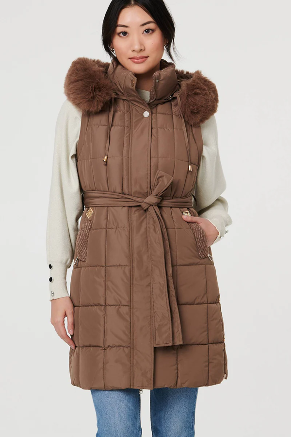 Izabel London Faux Fur Hood Textured Puffer Jacket
