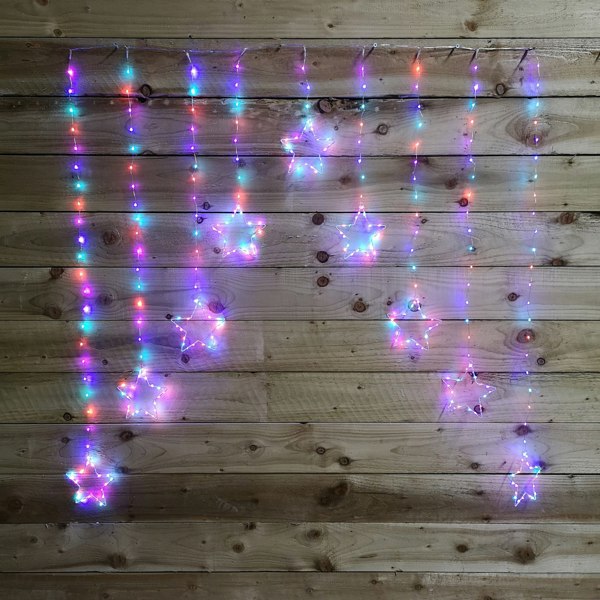 Samuel Alexander 1.2m Christmas Static Star LED Silver Pin Wire V Curtain Lights in Rainbow
