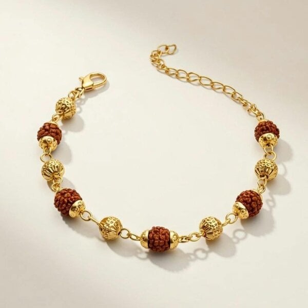 The Colourful Aura 18ct Gold Plated Indian Lord Shiva Rudraksha Beaded Hindu Bracelet