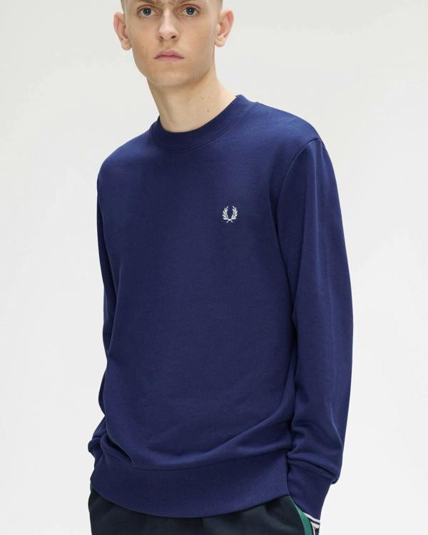 Fred Perry Mens Crew Neck Sweatshirt - French Navy/Dusky Blue/Dusky Blue 93B | CHO | Designer Mens Sweatshirts