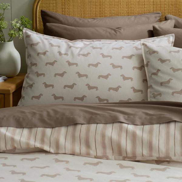 Emily Bond Brushed Cotton Peggy Dachshund Reversible Duvet Cover Set Cream