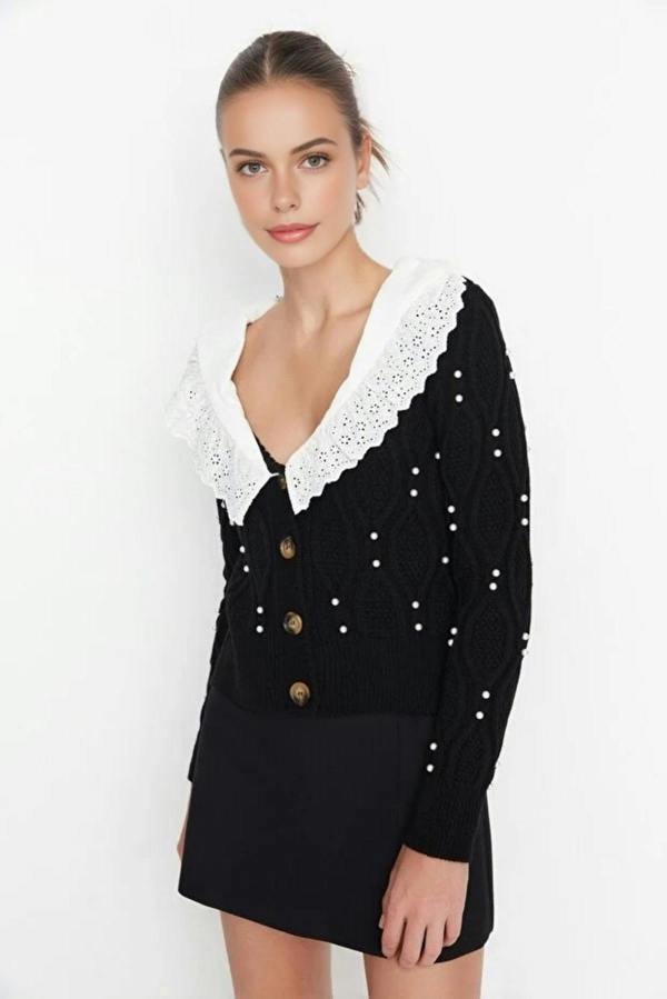 WOVCOR Shirt Woven Garni Collar Detailed Knit Cardigan
