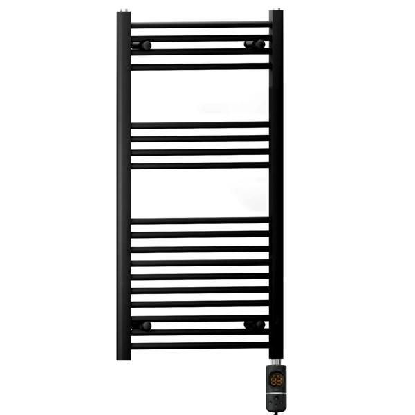 400mm-x-1000mm-Black-Electric-Pre-Filled-Heated-Towel-Rail-Radiator-For-Bathroom-Thermostatic-AF-19mm-Tube