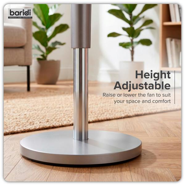Dellonda Baridi 12" Adjustable-Height Pedestal Fan with Remote Control, Back Light Function & 12hr Timer, Grey - DH264