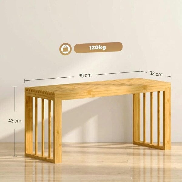 90 cm Bamboo Shoe Bench Backless Hallway Bench Seat, Wood Indoor Decor for Entryway, Natural