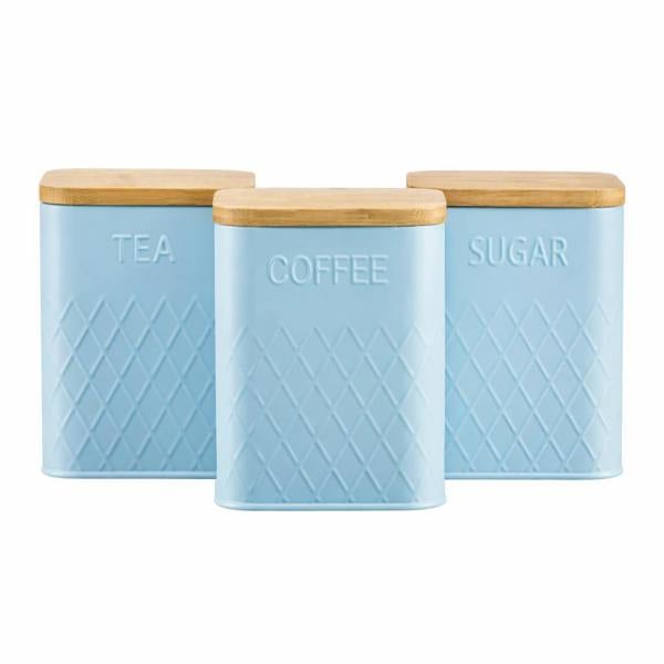 Cooks Professional 3 Piece Embossed Kitchen Storage Set with Bamboo Lids | Blue
