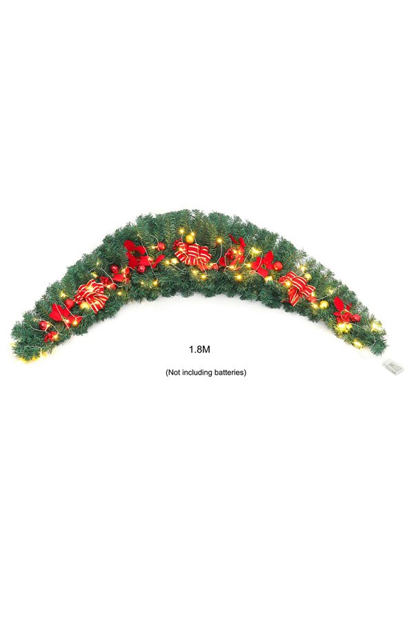 Living and Home 1.8m Artificial Christmas Swag with LED Light for Front Door Fireplace Bows Flowers Balls Decorative Swag Wreath