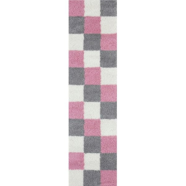 Geometric Design Thick Shaggy Area Rugs Pink