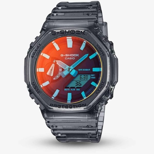 Casio G-Shock Core Grey Transparent Orange Dual Display Watch GA-2100TLS-8AER