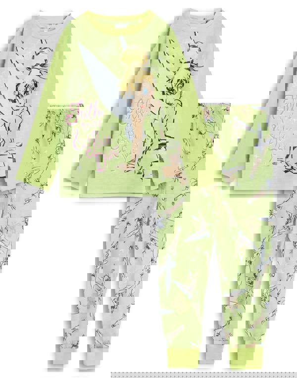 Disney Tinkerbell Girls Green Character Long Sleeve Long Leg Pyjama Set