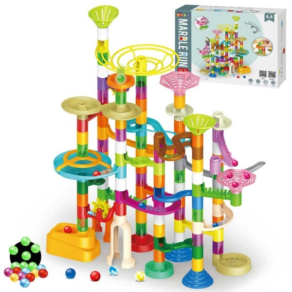 deAO Toys Kids' Marble Rolling Ball Track Set – Assembling Slides and Space Pipe Building Blocks