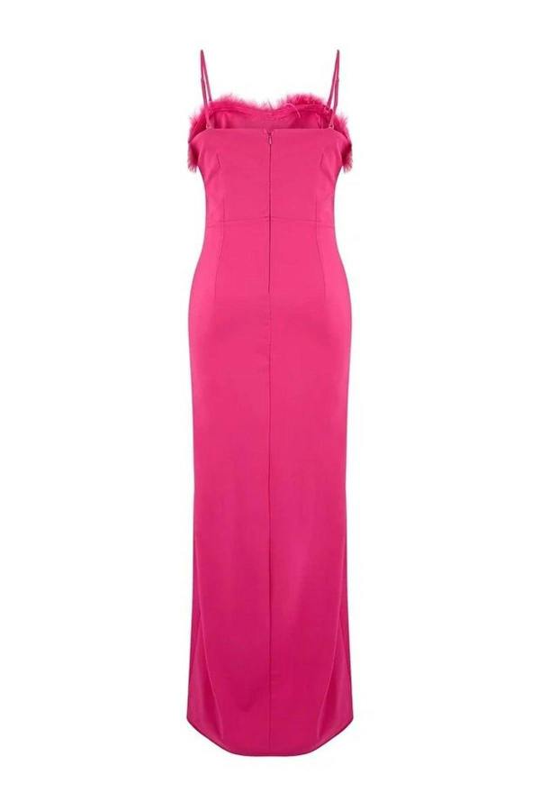 WOVCOR Feather Trimmed Strapless Woven Plus Size Evening Dress