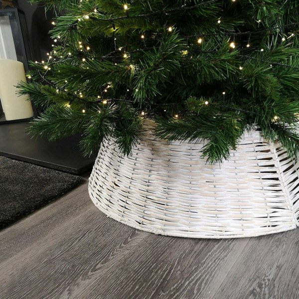 Samuel Alexander 40/58cm Samuel Alexander KD Willow Christmas Tree Skirt Wicker Rattan- Medium White Wash