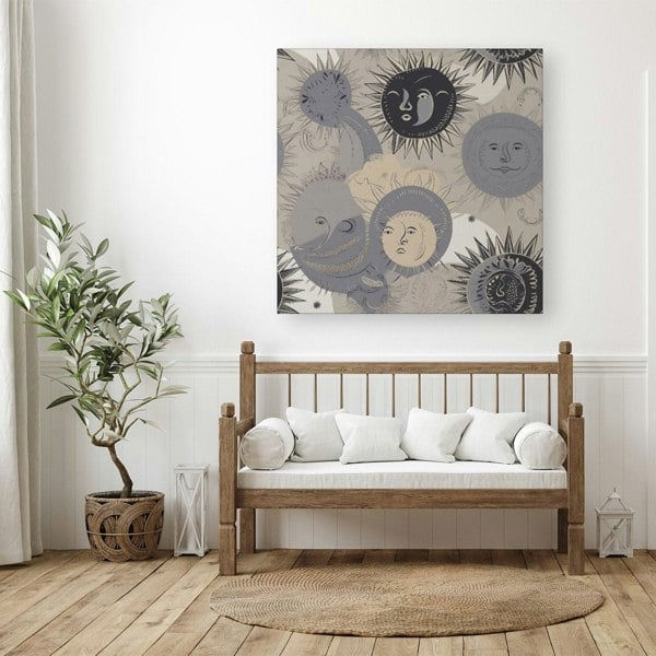 Warren Reed Grey Black Abstract Moon and Sun Canvas