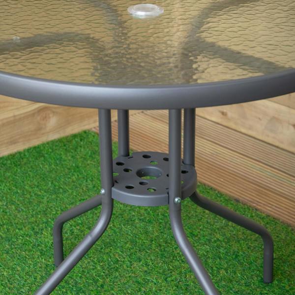 Samuel Alexander 4 Person Outdoor Round Garden Table with Glass Top in Grey