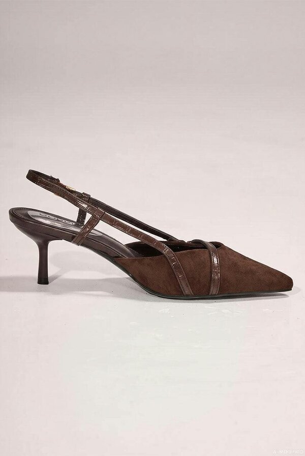 Goddiva Pointed Slingback Heels With Croc-Style Straps - Brown by Goddiva