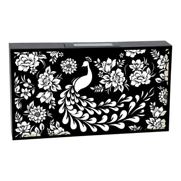 EDH Door Hardware Landscape Solar Wall Panel with Peacock – Outdoor Metal Wall Art with Warm LED Light Weatherproof Garden & Patio Décor Peacock Panel