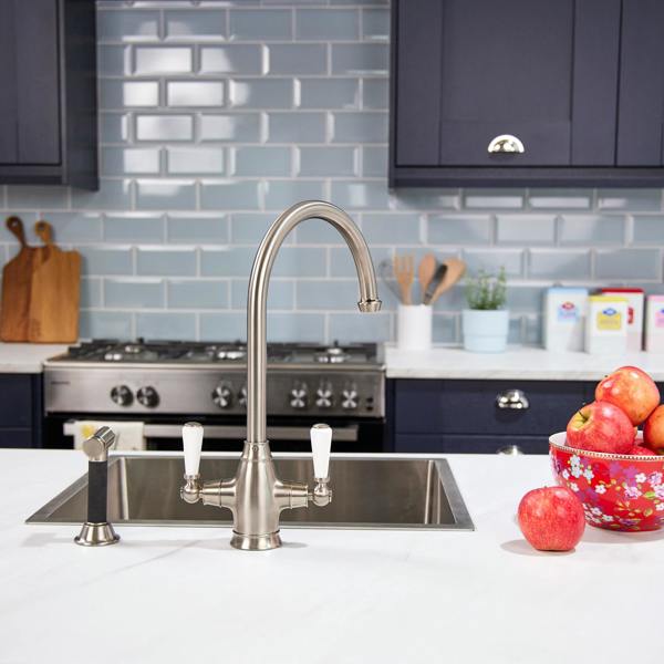 Flode Halden | Dual Lever Kitchen Sink Mixer Tap and Rinser with Swivel Spout | Pewter Finish