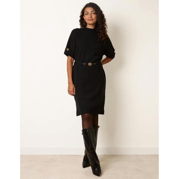 Blue Vanilla Funnel Neck Belted Knit Dress