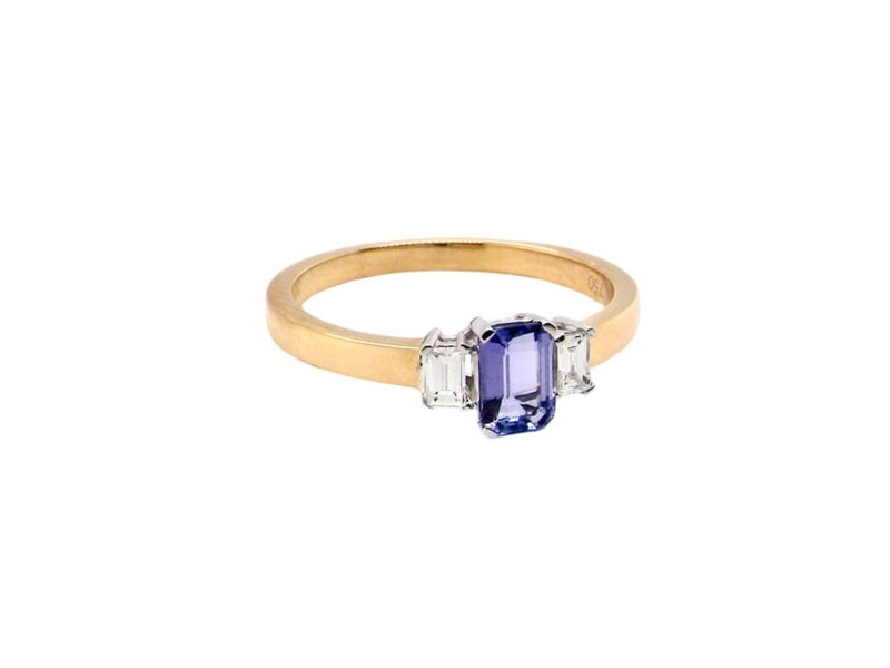 Vintage Tom A Tanzanite and Diamond three stone ring