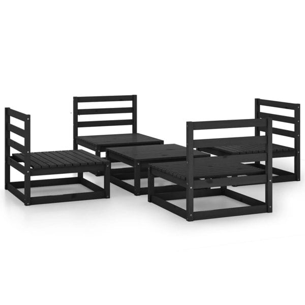 Berkfield 5 Piece Garden Lounge Set Black Solid Pinewood