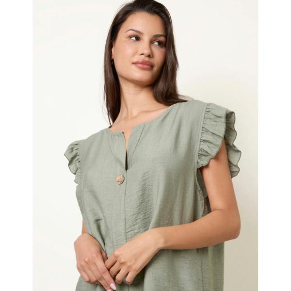 Blue Vanilla One Button Frill Sleeve Top
