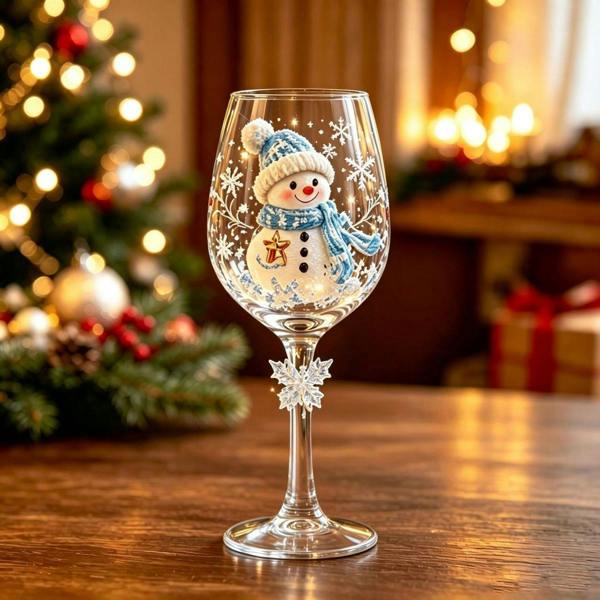 Leaper Christmas Glass Art Goblet Gift Set